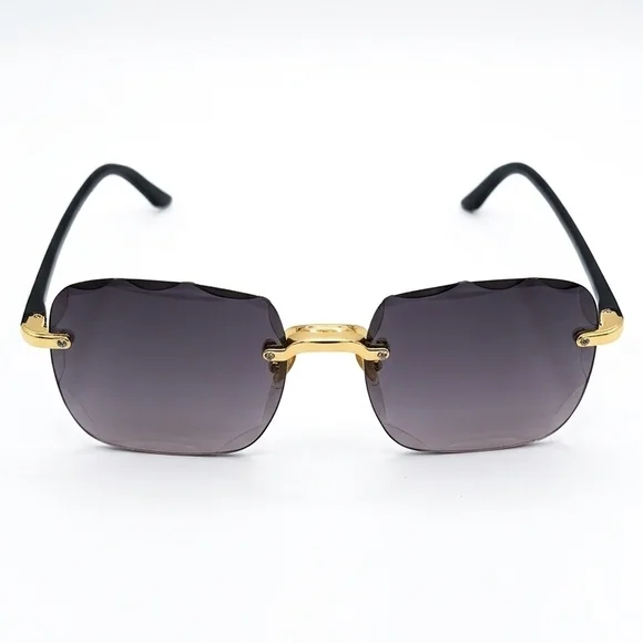 Diamond Cut Rimless Sunglasses | "Shattered" Edge Gold Tinted Shades - Picture 2 of 8